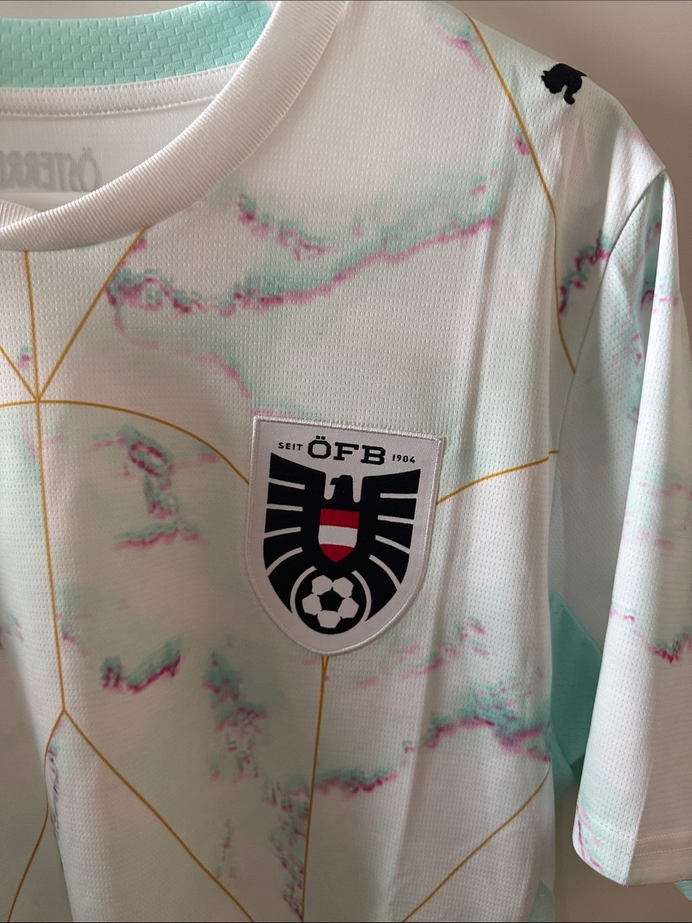 Austria Away Men’s Soccer/Football Jersey- White-Mint Melt Design - Picture 2 of 7